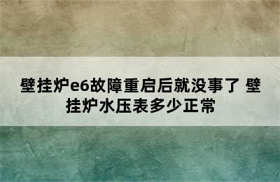 壁挂炉e6故障重启后就没事了 壁挂炉水压表多少正常